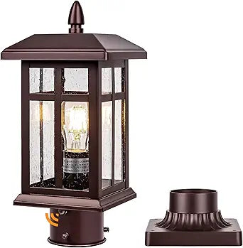 Brilvibera Dusk to Dawn Outdoor Post Lights Hard Wired Bronze, Waterproof Outdoor Post Lamp for Patio, Exterior Post Lamp Light Fixture, for Garden, Pathway