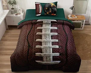 Teen Boy Football Bedding Set, Twin Size, Green Brown