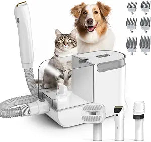 Dog Grooming Kit, 3 Suction Modes Dog Brush Vacuum with 6 Pet Grooming Tools (Eggshell)
