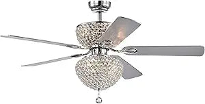 Swarana Chrome Dual Lighted Ceiling Fan with Crystal Shades (Includes Remote and Light Kit)