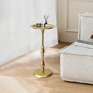 Gold Small Round Metal Side Table, 24.2" Height Vintage Accent End Table for Living Room, Bedroom, or Patio  Sturdy Iron Pedestal Nightstand for Sofa Corner, Bedside, or Outdoor Use