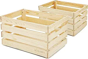 Wooden Crates are Suitable for Storage, Milk crates, Wine Crates, Toy Crates, Display and Decoration, Camping, and Other Purposes. They are Sturdy and Durable, set of 2 Length of 17.7 inches.