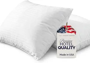 Elegant Comfort 100% Cotton Shell Stripe King Size Set of 2 Pillows, Super Plush Cooling Gel Filling Hotel Quality Down Alternative Bed Pillows for Side, Back and Stomach Sleepers