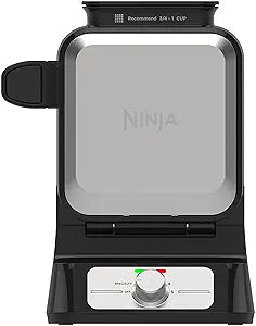 Ninja Belgian Waffle Maker Pro | Vertical Design | 5 Shade Settings with Precision-Pour Cup & Chef-curated Recipe Guide | Black & Silver | BW1001