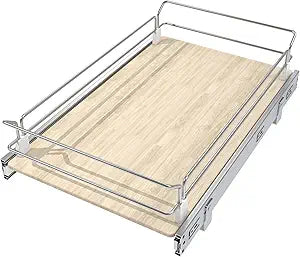 Pull Out Cabinet Organizer 15" W X 22" D, Slide Out Drawers For Kitchen Organizers and Storage, Pull Out Drawers For Cabinets Capacity Heavy Duty Caddy, Cabinet Shelves Wood Chrome, Pantry Storage