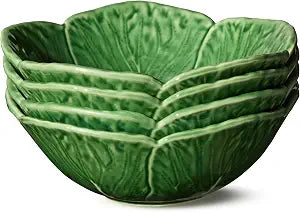 Le Jardin Green Cabbage Plates 3D CEREAL/SOUP BOWLS, SET Of 4  7" Sculpted Green Stoneware Leaf Bowls  Garden-Inspired Stoneware for Breakfast, Snacks & Everyday
