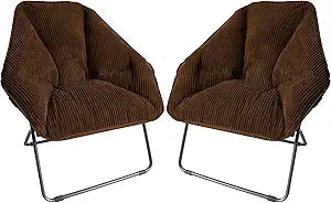 Zenithen Limited Foldable Portable Hexagon Metal Frame Folding Corduroy Soft Dish Chairs for Dorm Rooms, Bed Rooms, Gaming, and Living Room, Brown (Pack of 2)