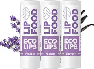 Eco LipsLip Food Organic Lip Balm (Protect) Lavender & Vanilla, 3-Pack