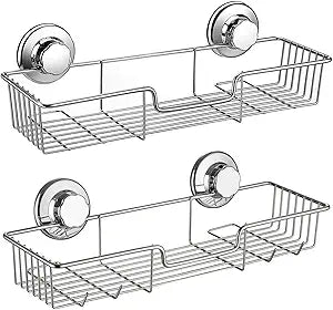 SANNO Suction Cup Shower Caddy Bathroom Caddies Storage Combo Organizer, No Damage Suction Cup,Rustproof Wire Basket for Kitchen & Bathroom Accessories - Rustproof Stainless Steel 2 Pack