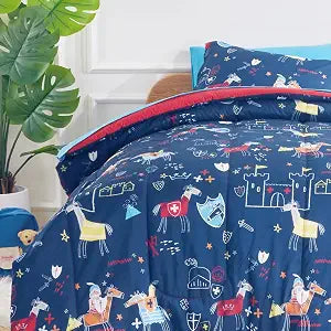 SLEEP ZONE Kids Bedding Comforter Set Full/Queen Size Super Cute Soft Kids Bed in a Bag 7 Pieces with Comforter, Sheet, Pillowcase and Sham, Knight���s Tale