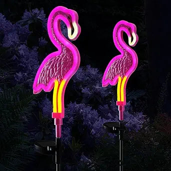 Flamingo Solar Lights Outdoor Decor, Solar Pink Flamingos Outdoor for Yard Decorations,Pink Neon Solar Flamingo Garden Lights for Outside,Pathways,Patio or Lawn Decor,Gifts for Mom(2Pack)