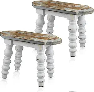 Reallnaive 2 Pack Wooden Bathroom Foot Stool Vintage Farmhouse Style Decorative Wooden Stool Stand Small Plant Stools for Adults Kitchen Bedroom Nightstand or Living Room Accent Table
