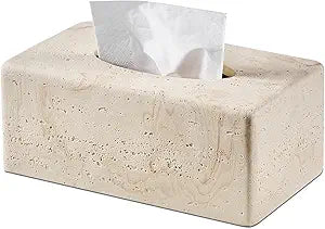Natural Travertine Textures Tissue Box Cover Rectangular (Only Suitable for Standard Sized Tissue Box) for Decor,Resin Tissue Box for Bathroom Countertop,Bedside,OfficeMade of Resin, Height of 4 in