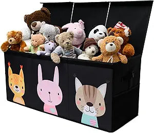 SoftOwl Extra Large Toy Storage Organizer with Lid - Sturdy, Collapsible Toy Chest Storage Box with Cute Design - Toys Bin with Dividers for Kids, Boys, Girls, Nursery, Bedroom, Play room 37"x16"x14"