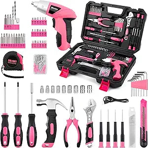 3.6V Pink Cordless Screwdriver Set, 151Pcs Home Tool Kit with Magnetic Bits & LED Light - Rechargeable Power Drill for Women DIY, USB-C Fast Charging