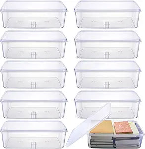 Suzile 10 Pcs Plastic Tub with Lids 14.17 x 9.45 x 4.33 Inch Commercial Tote Box Deep Restaurant Containers with Lids Fish Food Service Bus Tubs for Meat Storage Washing Dishes Art Supplies Toy(Clear)