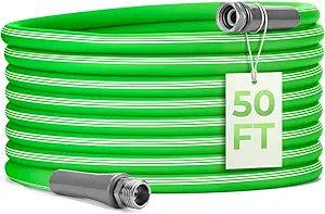 Garden Hose 50 FT, Flexible Rubber Hybrid Water Hose 5/8 Inch, Food-Grade Inner Layer, Kink-Resistant, Lightweight Outdoor Hose for Garden & Lawn