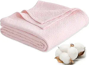 Premium 100% Cotton Blanket  All-Season Soft Breathable Bed Quilt Blanket for Queen Size  Lightweight Stylish Textured Throw for Bed Giftable Cozy Bedding