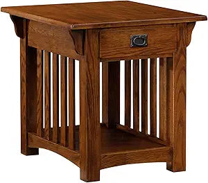 Leick Home Mission End Table, Solid Wood Construction, 1 Storage Drawer, Bottom Display Shelf, Slatted Sides, Easy-Assembly, Medium Oak, 25.0 in. W x 22.0 in. L x 23.0 In. H, 8207