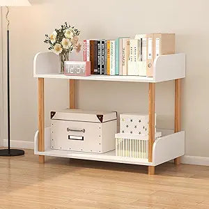 2-Tier Open Bookcase with Extra-Deep Shelves - Modern Display Bookshelf Premium Solid Wood for Living Room, Home Office & Bedroom, 11.8in Deep Storage Cabinet, Warm White (Warm White, Extra Large, 2)