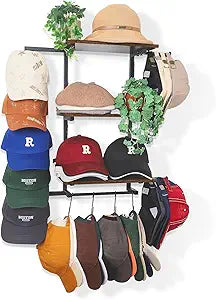 Keebofly Hat Rack for Wall with Shelf for Handbags, Purse,Bennies, Perfumes & Cosmetics Display, Hat Holder Storage for 100+ Caps, Baseball Cap Organizer & Beanie Holder for Closet, Entryway, Bedroom