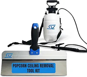 Popcorn Ceiling Removal Tool Kit - 14in Scraper with 1 Gallon Sprayer Designed for Popcorn Removal, for Home Improvement with Backpack Sprayer and Putty Knife Pump Sprayer to Spray Ceiling
