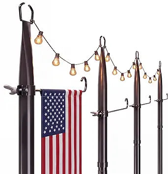 10Ft String Light Poles 4 Pack, Thickened Metal Outdoor Light Poles, 180-Day Rust Tested, with Fence Brackets, Heavy Duty No Wobble, Rustproof Stand for Patio, Backyard, Wedding Party Decor