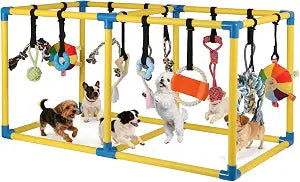 Puppy Play Gym with 14 Teething Toys | 38 Inch PVC Frame, Indoor Enrichment Center for 0-6 Month Puppies, Tool-Free Assembly