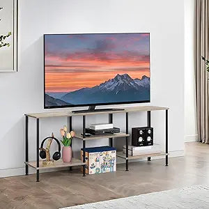 50 Inch TV Stand for Bedroom Rustic Grey Entertainment Center with Storage 3 Tier TV Consoles for Living Room TV Console Table Media Cabinet with Open Storage Shelves for 50 43 40 32 Inch TV
