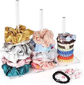 3-Tiers Scrunchie Holder Stand, Clear Hair Ties Organizer, HairBands Tower