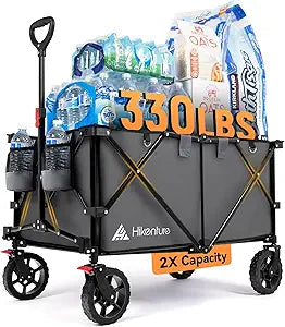 Hikenture Collapsible Wagon - 330LBS Capacity, Extra Large Foldable Wagon with All-Terrain Wheels, Utility Beach Cart for Outdoor Garden