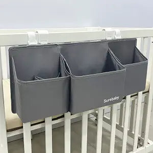 Hanging Baby Diaper Caddy, 3-in-1 Diaper Caddy Organizer Holder For Baby Crib, Nursery Organization Diaper Stacker Storage For Crib, Changing Table-Grey