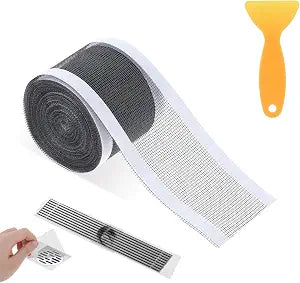 1 Pack 4 Inch x 33 Ft Disposable Linear Shower Drain Hair Catcher Disposable Shower Drain Screen Self-Adhesive Cutable Mesh Shower-Drain Cover Stickers with Cleaning Shovel for Bathroom Kitchen Sink