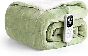 IUUI Heated Blanket Electric Throw Checkered- 50x60 Inches Soft Flannel Heating Blanket for Girls & Women, Fast Heating Blanket 6 Heating Levels & 2 Hours Auto Off ETL Certification (Sage Green Throw)