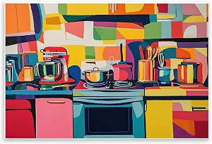 Whimsical Hued Kitchen Abstract, 13 x 19 Inch Mounted Print on Wall Plaque