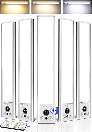 EZVALO 5-Pack 10inch Under Cabinet Lighting, 2400mAh Rechargeable Motion Sensor Light, Magnetic Closet Lights with Dimmable & 3 Color Temps, Wireless Motion Activated Lights with Remote for Kitchen