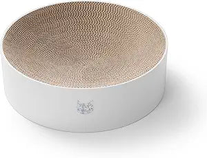 Necoichi Cat Scratcher Bowl for Indoor Cats - Cat Scratching Lounger with Reversible Usability and Extra Comfort for Lounge, Cardboard Bed Couch / (Regular, Hologram White)