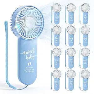 12 Sets Baby Shower Fans Party Favors Portable,Blue,5 Styles