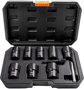 9PCS Bolt Nut Screws Extractor Socket Set, Lug Nut Driver Set Remover Tools, 1/2" Drive Impact, Wheel Lock Removal Kit for Removing Damaged, Dead, Rusted, Rounded-Off Bolts, Nuts & Screws