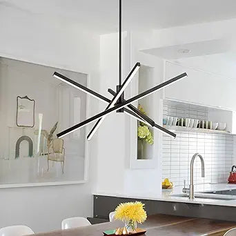 Y'INSP Black LED Chandeliers for Dining Room, 4-Lights Modern Pendant Light Fixture LED Embedded Hanging Lighting Fixtures for Kitchen Island Bedroom Living Room