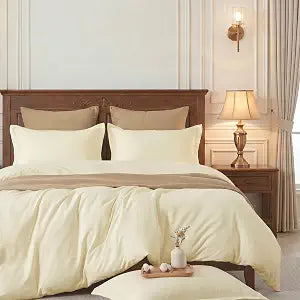 Duvet Cover Set 100% Washed Cotton Linen Like Cal King Size Light Yellow