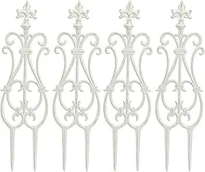 Sungmor Decorative Cast Iron Flower Bed Fence, 28" Tall Vintage Garden Edging Border, 4 Pack Heavy Duty Landscape Picket Fence Panels, Outdoor Plant Support Garden Stake, Victorian Yard Lawn Decor