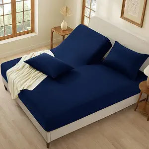 P Pothuiny 3-Piece Navy Blue Split Top King Sheets Set for Adjustable Bed