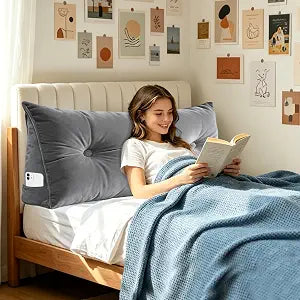 Headboard Pillow Twin, 39" Wedge Reading Pillow for Bed Sitting Up, for College Dorm Bed & Sofa, Soft Plush Cover with Side Pockets, Dark Grey