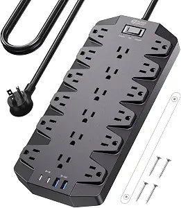 SUPERDANNY 18 AC Power Strip Surge Protector, 6.5FT, Flat Plug, 1875W/15A
