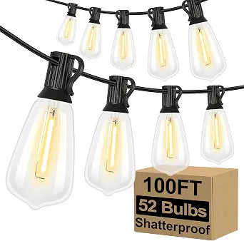 Brightever 100FT Outdoor String Lights 52 Bulbs, Waterproof Patio Lights