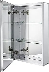 Fundin Aluminum Bathroom Medicine Cabinet with Framless Double Sided Mirror Door15 Inch x 24 Inch Recess or Surface Mount, Silver