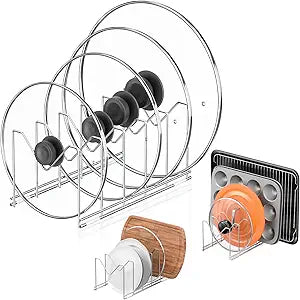 HzTinT 3 Pack Pot Lid Organizer, Holds 15 Lids, Plate & Cutting Board Rack