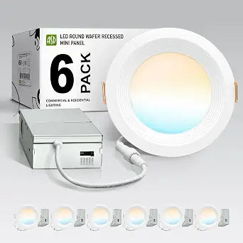 ASD 6 Pack Baffle Trim Recessed Light, LED Wafer Lights 4 Inch 9W 757LM, 5CCT 2700K-5000K CRI90+, Dimmable Downlight, IC Rated Canless Ceiling Lighting Fixture, ETL ES T24, White