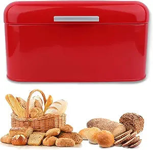 Buachois Large Bread Box,Iron Bread Box with Lid,Metal Bread Storage Bin,Bread Keeper Container,Bread Containers Storage,Modern Solid Color Retro Style,for Kitchen Counter (A)